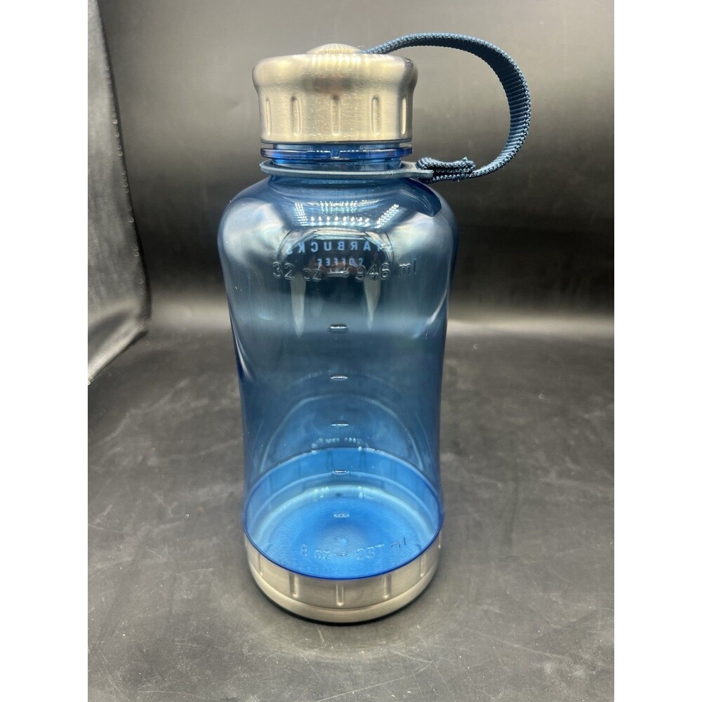 Starbucks Coffee 2006 Blue 32 oz Water Bottle Stainless Steel Cap Base Strap